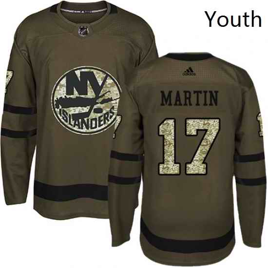 Youth Adidas New York Islanders 17 Matt Martin Premier Green Salute to Service NHL Jersey